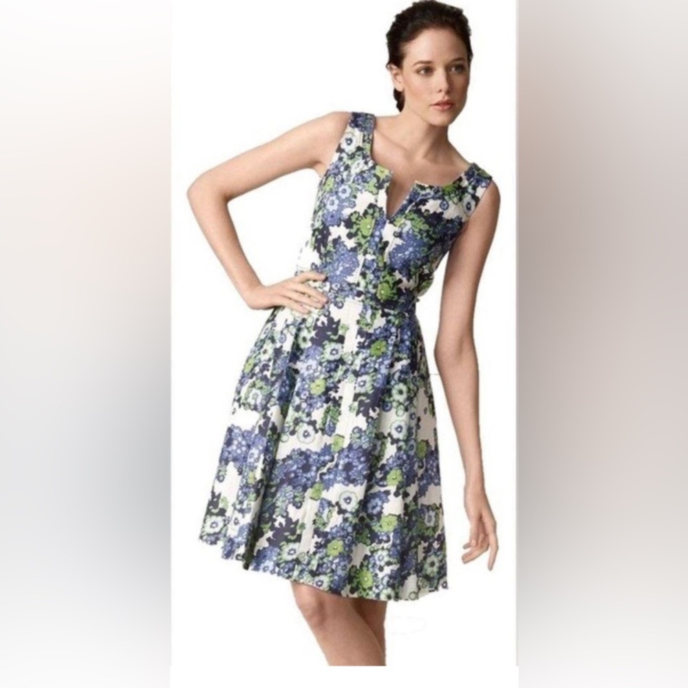 Tory Burch Linen Amalia Dress Floral Blue White Green size 4